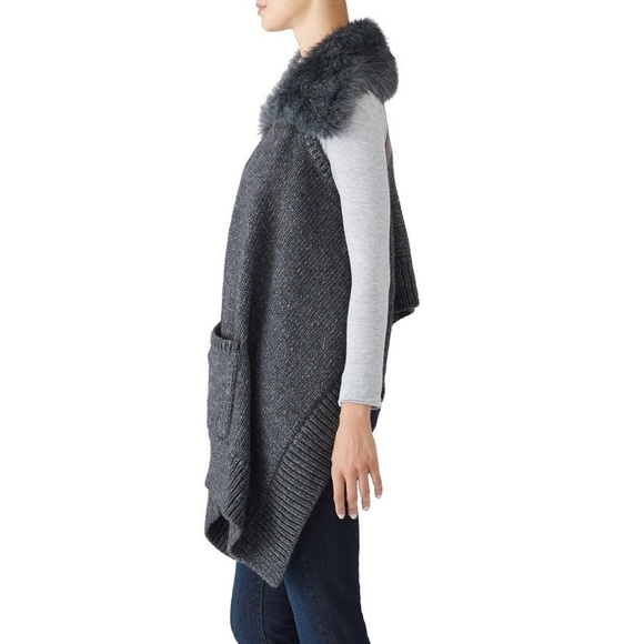 Kaufmanfranco Carbon Faux Fur Vest Knit Gray Boho Festival Sz L - Picture 2 of 13